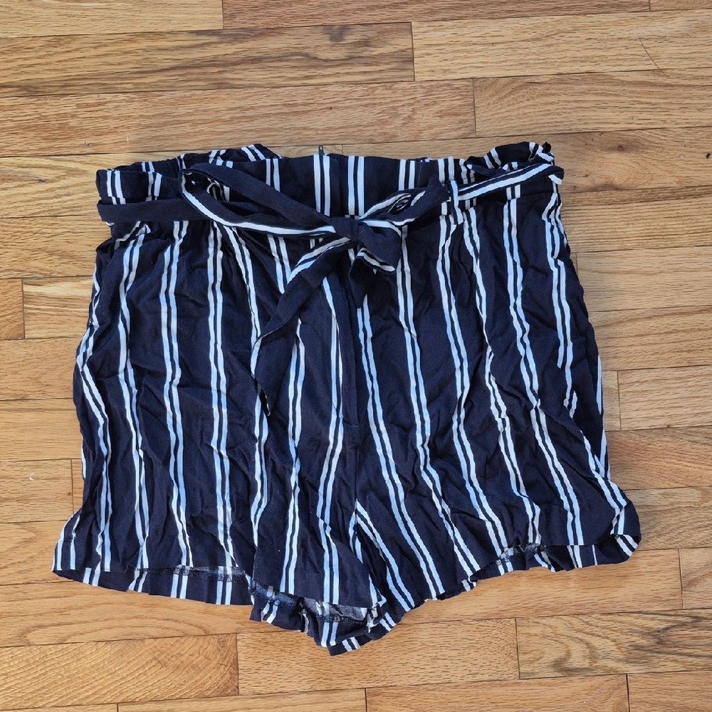 H&M Navy and White Striped High Waist Shorts